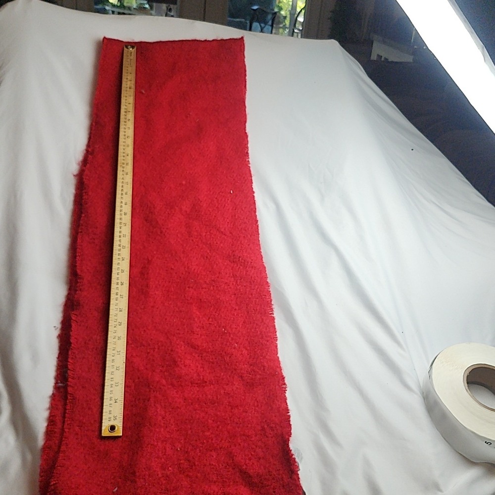 Red Boucle Polyester Scarf with Fringe Ends Solid Red 35 Inch Long Unisex